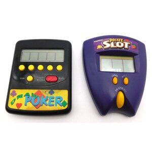 2 Vintage Handheld Electronic Games Radio Shack Radica Draw Poker Slots WORK